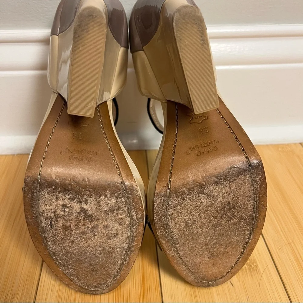 Carlo Pazolini Women Tan Brown Wedge Strappy Sandals Heels Size 38/8 Formal